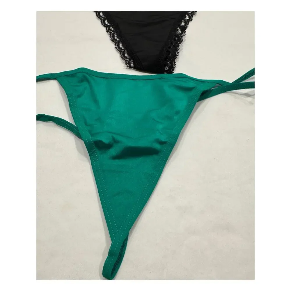 NWT Frederick's of Hollywood Thong String Panties 1X Black‎ Leopard Green LOT 3